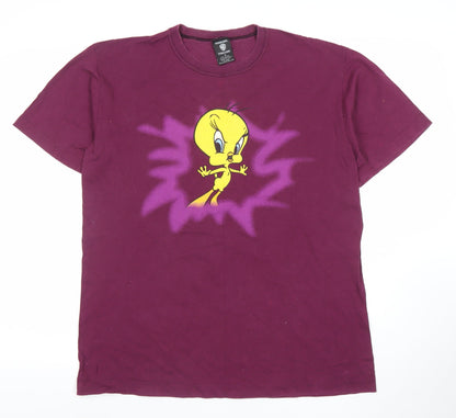 Warner Bros Studio Store Tweety Purple Graphic Men's Large Cotton T-Shirt