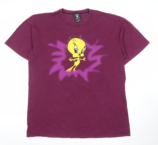 Warner Bros Studio Store Tweety Purple Graphic Men's Large Cotton T-Shirt