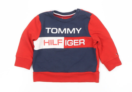 Tommy Hilfiger Unisex Baby Red Colourblock Logo Long Sleeve T-Shirt 12 Months