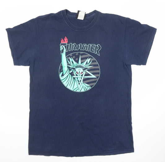 Thrasher San Francisco Men’s Blue Graphic Print Cotton T-Shirt M