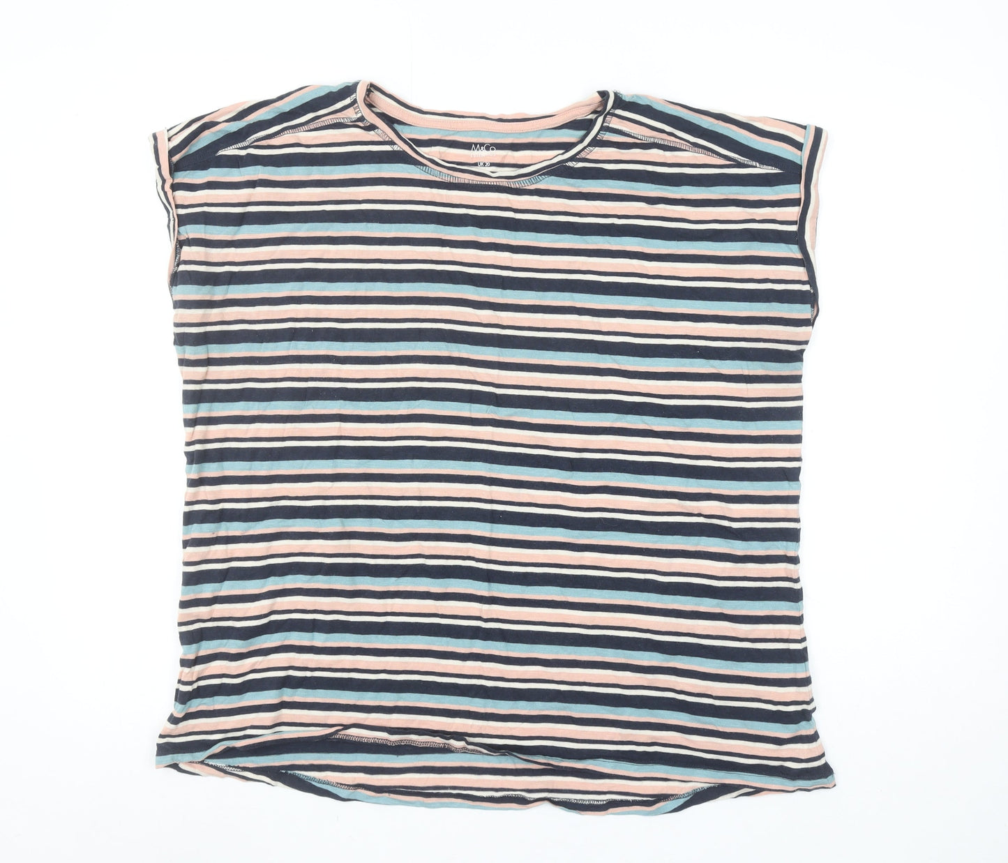 M&Co Women Multicoloured Striped Cotton Modal Sleeveless T-Shirt UK20