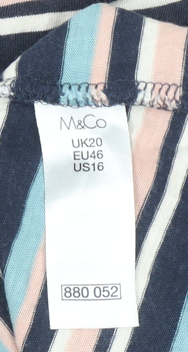 M&Co Women Multicoloured Striped Cotton Modal Sleeveless T-Shirt UK20