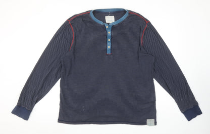 Joules Mens Navy Blue Striped Long Sleeve Henley T-Shirt Size L