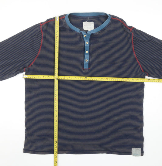 Joules Mens Navy Blue Striped Long Sleeve Henley T-Shirt Size L