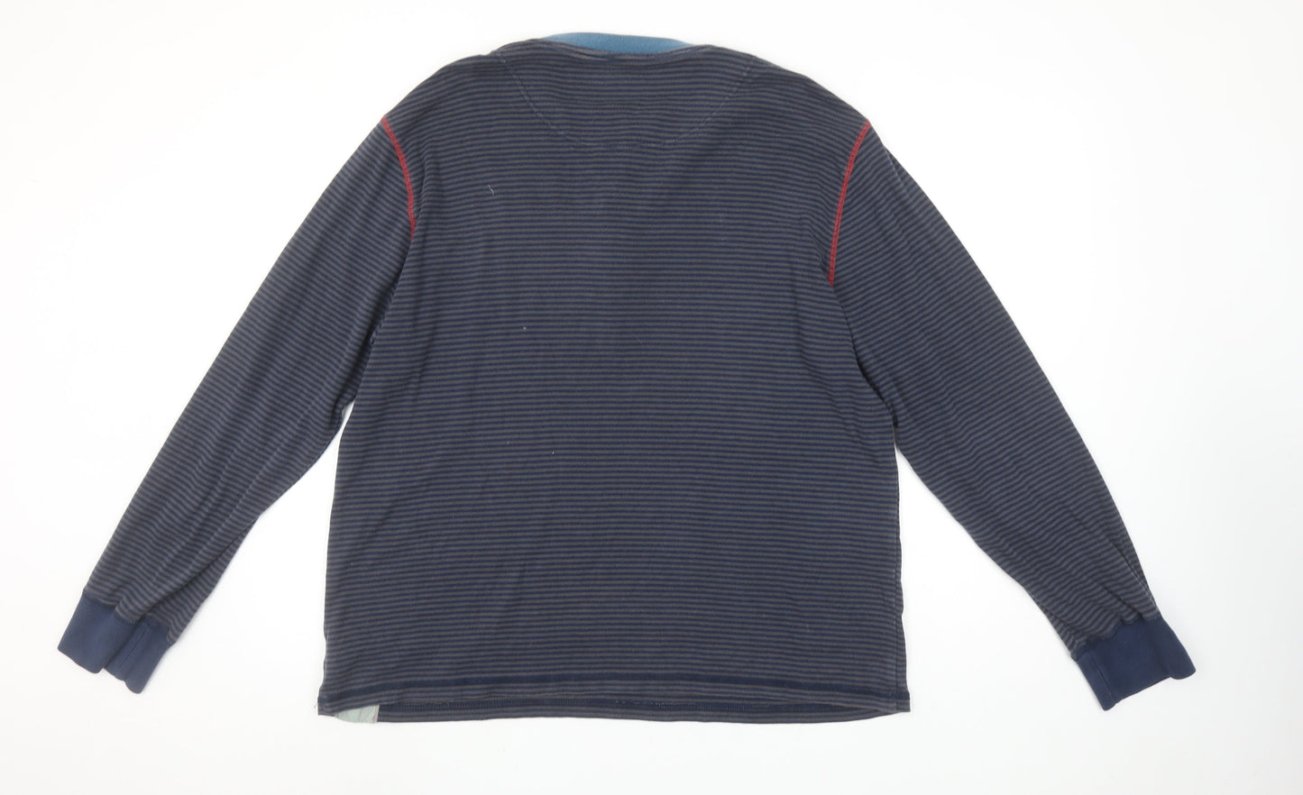 Joules Mens Navy Blue Striped Long Sleeve Henley T-Shirt Size L
