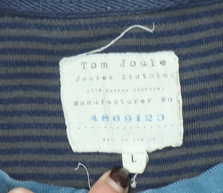 Joules Mens Navy Blue Striped Long Sleeve Henley T-Shirt Size L