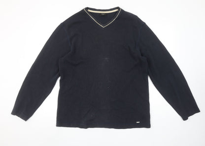 Next Men’s Blue V-Neck Knit Jumper Size L Classic Pullover