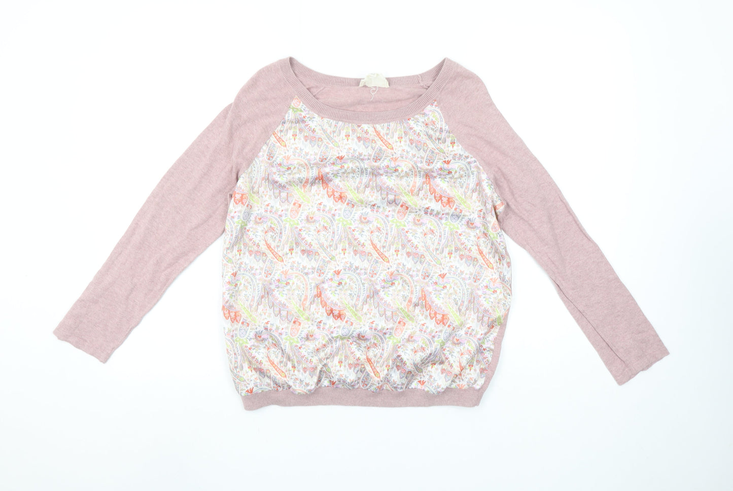 Laura Ashley Women Pink Paisley Long Sleeve Basic Top UK 14