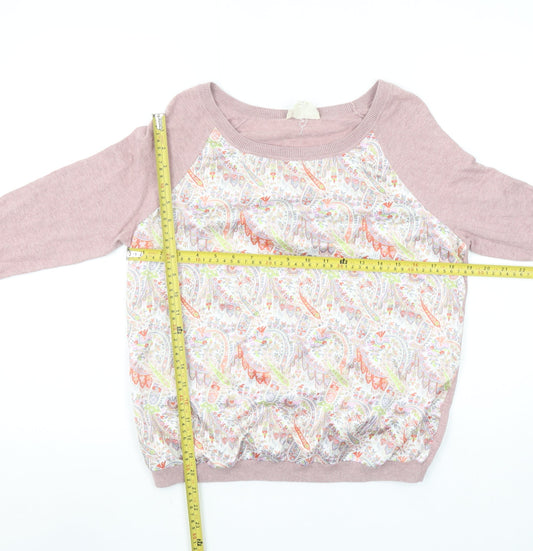 Laura Ashley Women Pink Paisley Long Sleeve Basic Top UK 14