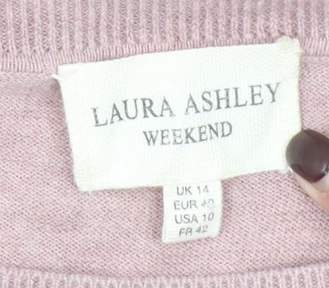 Laura Ashley Women Pink Paisley Long Sleeve Basic Top UK 14