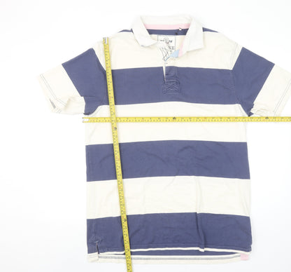 Maine New England Men’s Blue White Striped Polo Shirt Size L Cotton