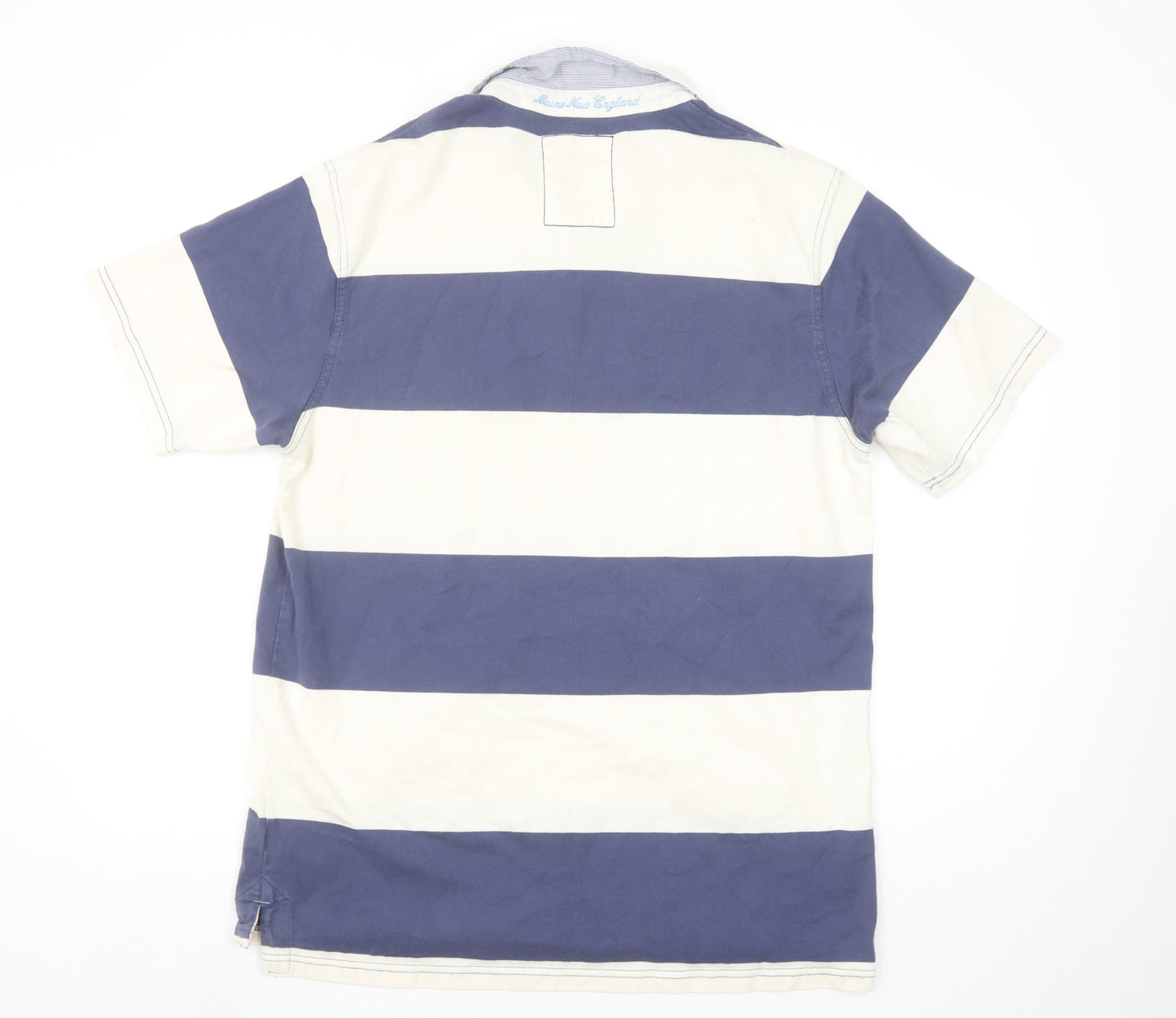 Maine New England Men’s Blue White Striped Polo Shirt Size L Cotton