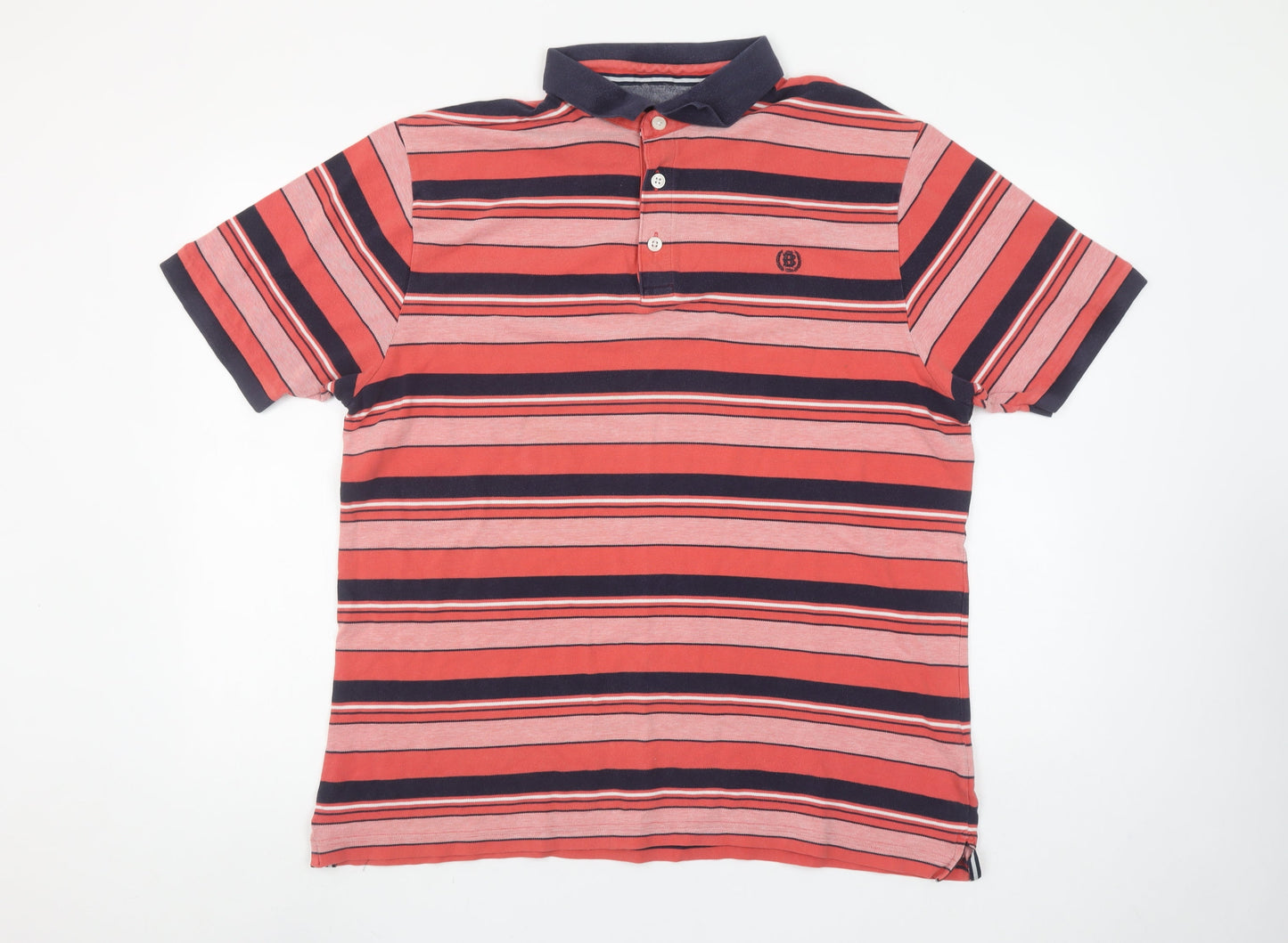 Marks and Spencer Blue Harbour Men's Red Striped Polo Shirt XL Cotton