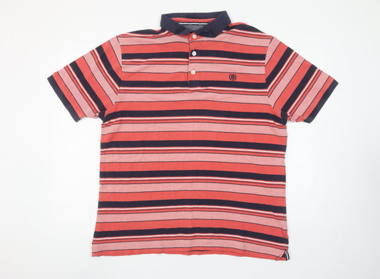 Marks and Spencer Blue Harbour Men's Red Striped Polo Shirt XL Cotton