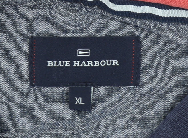 Marks and Spencer Blue Harbour Men's Red Striped Polo Shirt XL Cotton