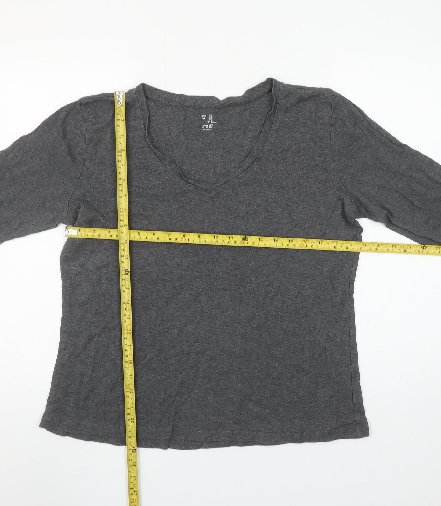 Gap Women’s Grey Long Sleeve V-Neck Basic Jersey T-Shirt L