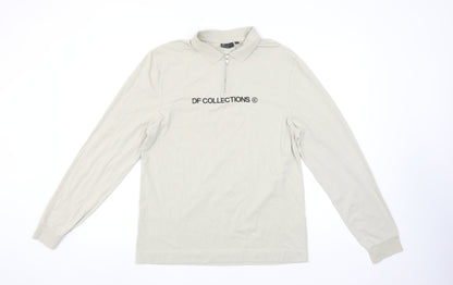 ASOS DESIGN Mens Beige Long Sleeve Collared 1/4 Zip Polo Shirt L