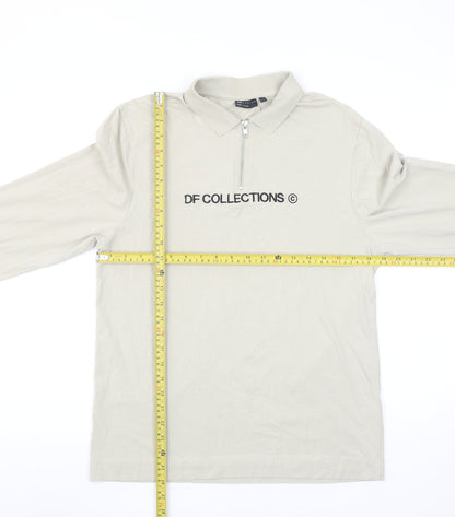 ASOS DESIGN Mens Beige Long Sleeve Collared 1/4 Zip Polo Shirt L