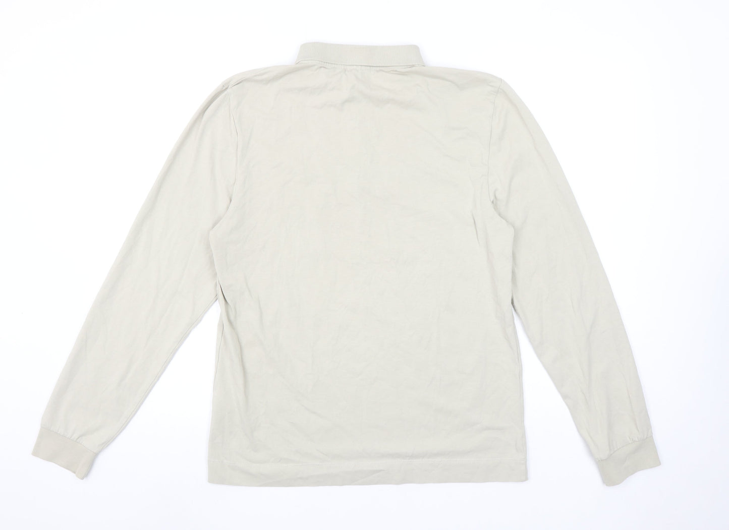 ASOS DESIGN Mens Beige Long Sleeve Collared 1/4 Zip Polo Shirt L