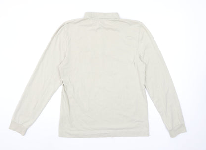 ASOS DESIGN Mens Beige Long Sleeve Collared 1/4 Zip Polo Shirt L