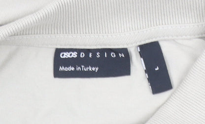 ASOS DESIGN Mens Beige Long Sleeve Collared 1/4 Zip Polo Shirt L