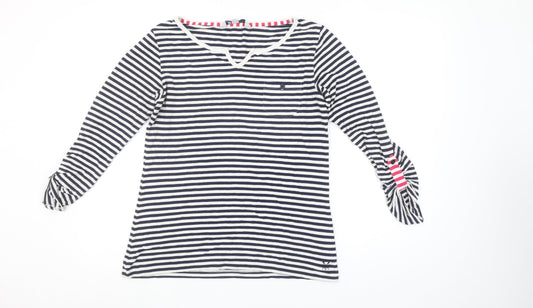 Crew Clothing Co. Womens Blue Striped V-Neck Long Sleeve Top Size 10