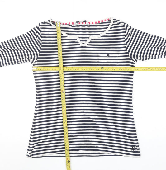 Crew Clothing Co. Womens Blue Striped V-Neck Long Sleeve Top Size 10