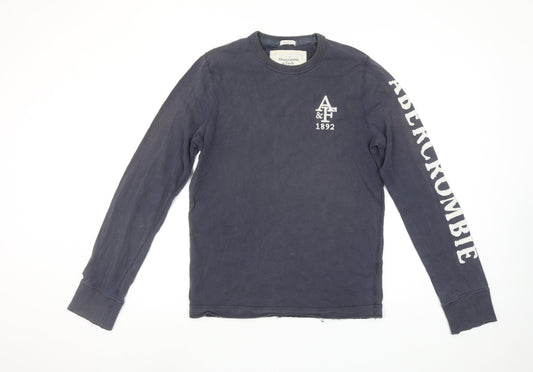 Abercrombie & Fitch Men's Blue Long Sleeve Crew Neck Graphic T-Shirt Size S