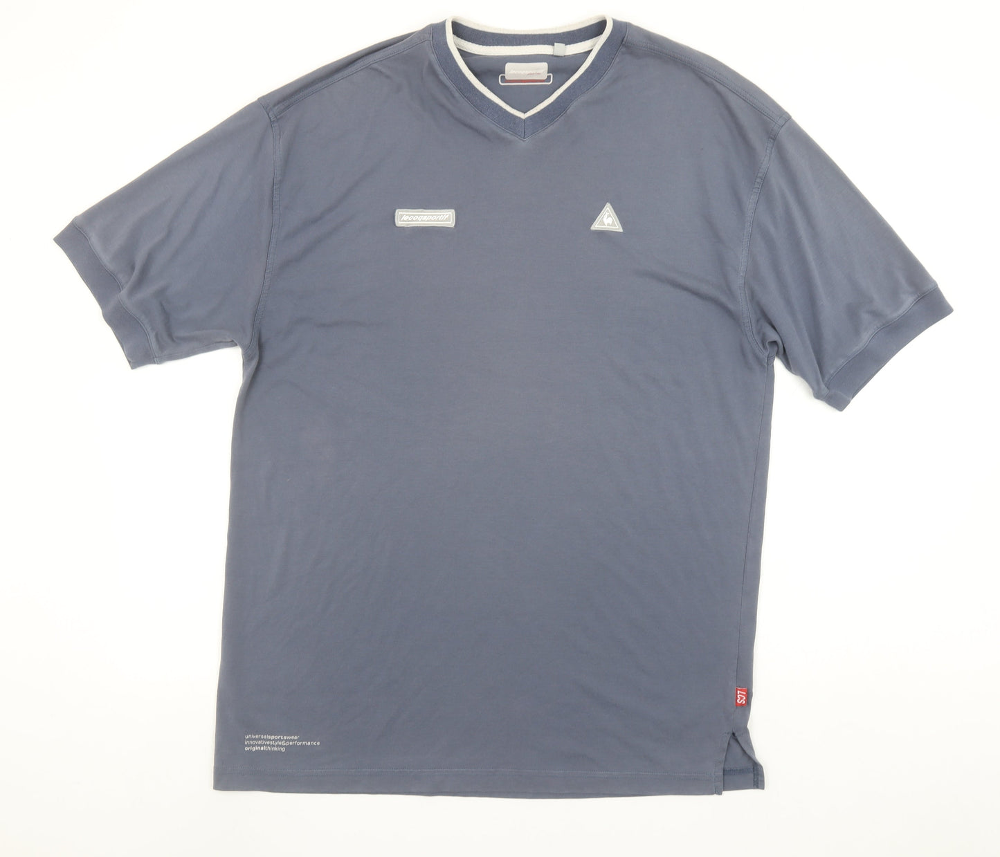 Le Coq Sportif Mens Blue XL V-Neck Short Sleeve Sports T-Shirt