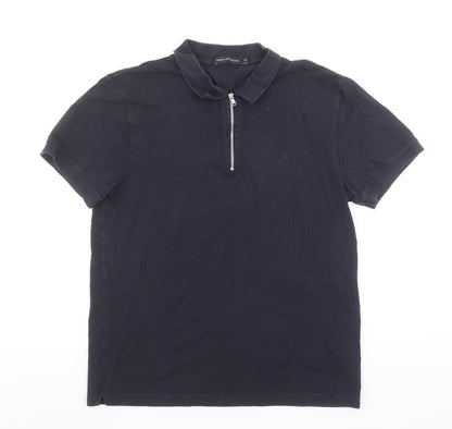 French Connection Men's Black 1/4 Zip Cotton Polo Shirt Size M