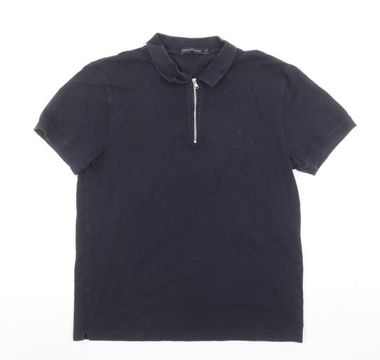 French Connection Men's Black 1/4 Zip Cotton Polo Shirt Size M