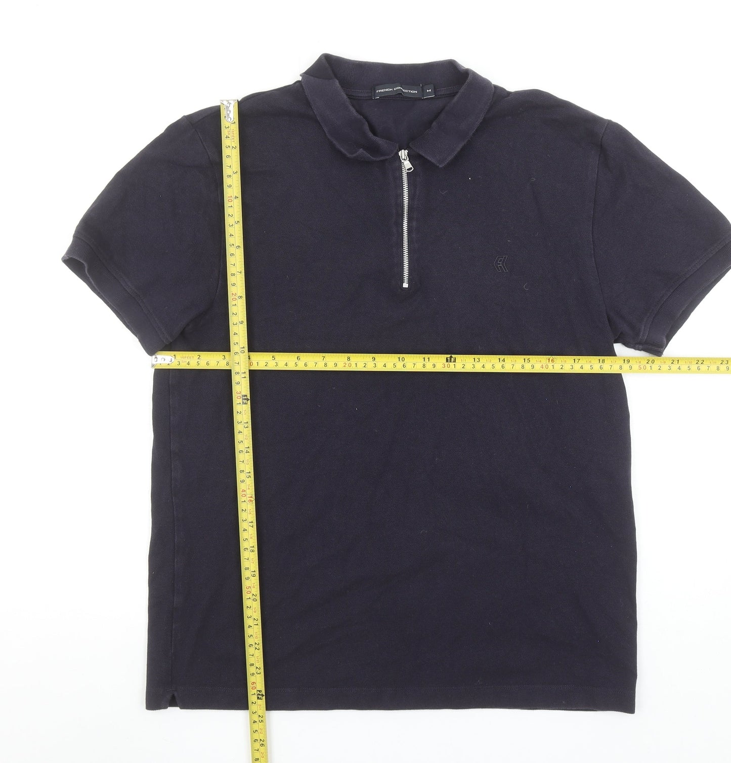 French Connection Men's Black 1/4 Zip Cotton Polo Shirt Size M