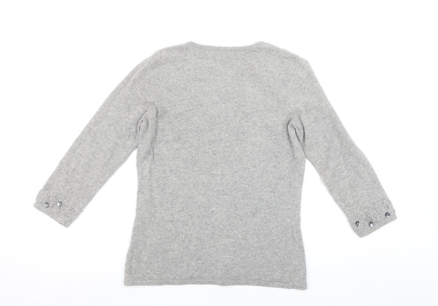 CC Women Grey Angora Cashmere Blend V-Neck Long Sleeve Jumper S