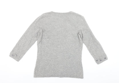 CC Women Grey Angora Cashmere Blend V-Neck Long Sleeve Jumper S