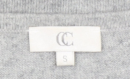 CC Women Grey Angora Cashmere Blend V-Neck Long Sleeve Jumper S
