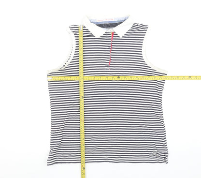 Marks and Spencer Per Una Women's Blue Striped Sleeveless Cotton Polo Top Size 14