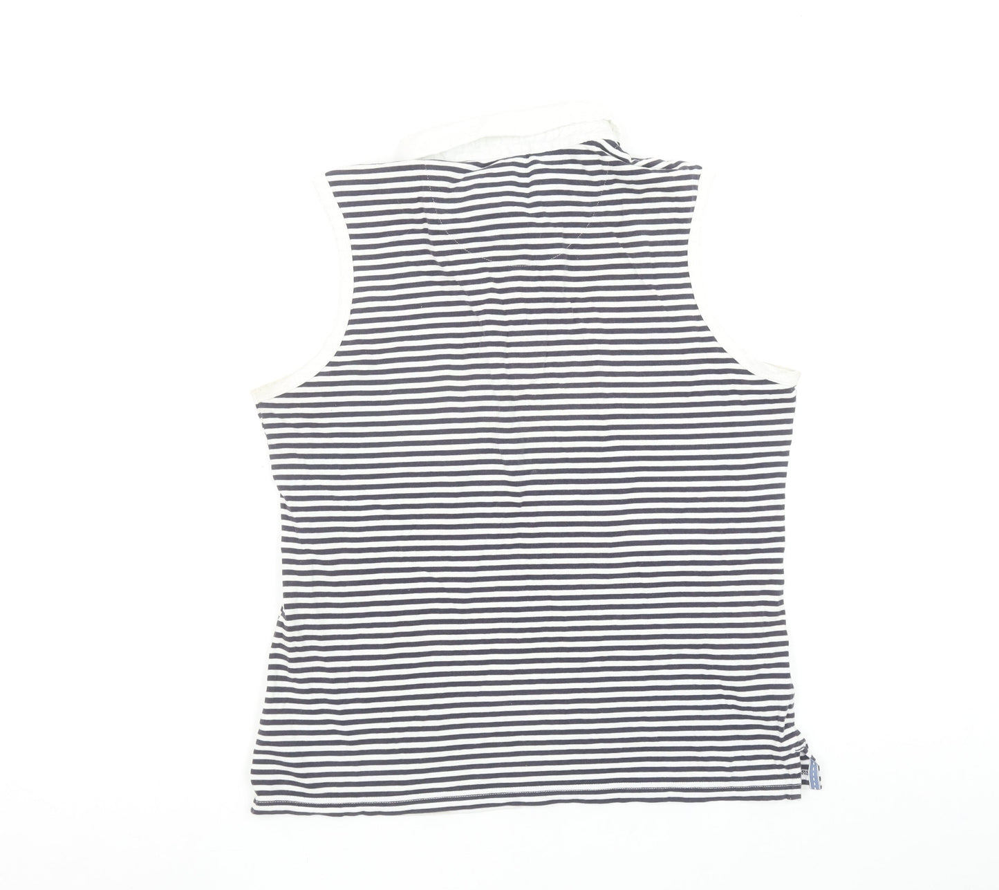 Marks and Spencer Per Una Women's Blue Striped Sleeveless Cotton Polo Top Size 14