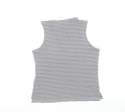 Marks and Spencer Per Una Women's Blue Striped Sleeveless Cotton Polo Top Size 14