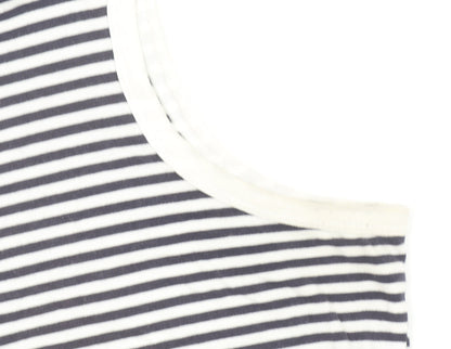 Marks and Spencer Per Una Women's Blue Striped Sleeveless Cotton Polo Top Size 14