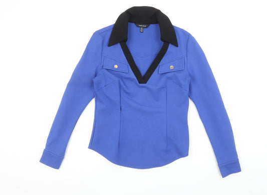 Karen Millen Women's Blue Collared Long Sleeve Slim Fit Blouse UK 12