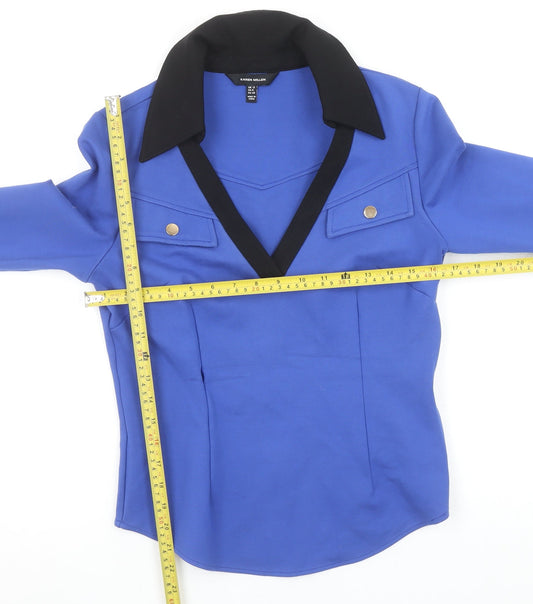 Karen Millen Women's Blue Collared Long Sleeve Slim Fit Blouse UK 12