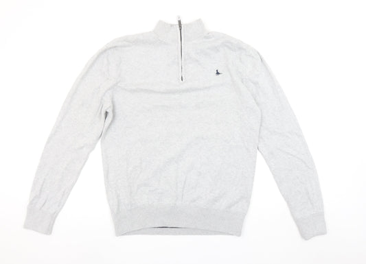 Jack Wills Men's Grey L Half Zip High Neck Cotton Jumper