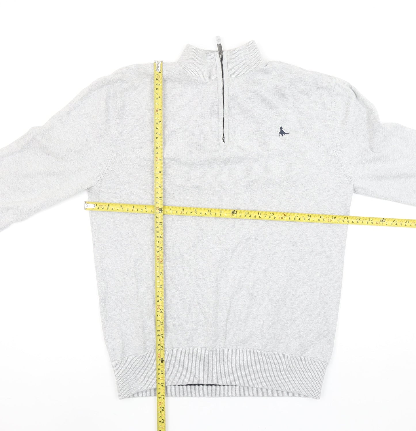 Jack Wills Men's Grey L Half Zip High Neck Cotton Jumper