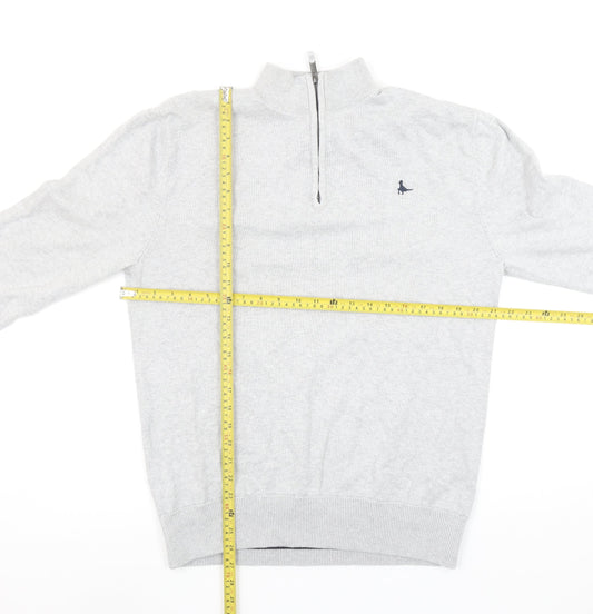 Jack Wills Men's Grey L Half Zip High Neck Cotton Jumper