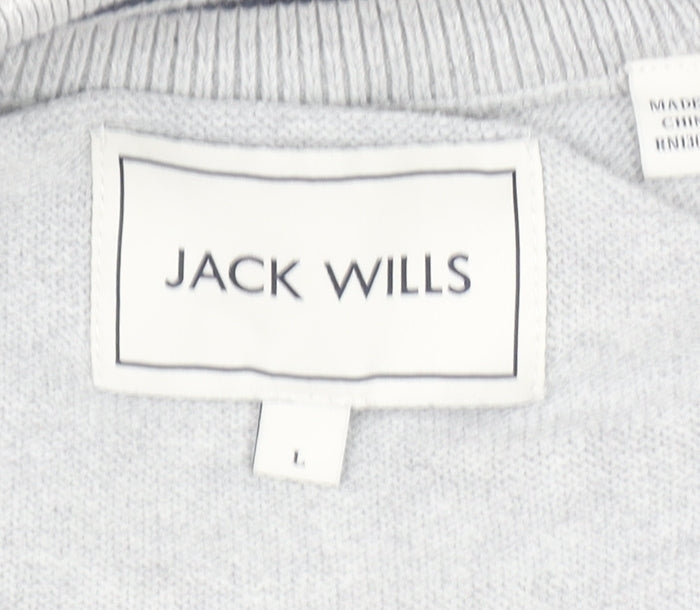 Jack Wills Men's Grey L Half Zip High Neck Cotton Jumper