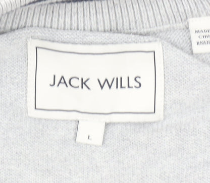 Jack Wills Men's Grey L Half Zip High Neck Cotton Jumper