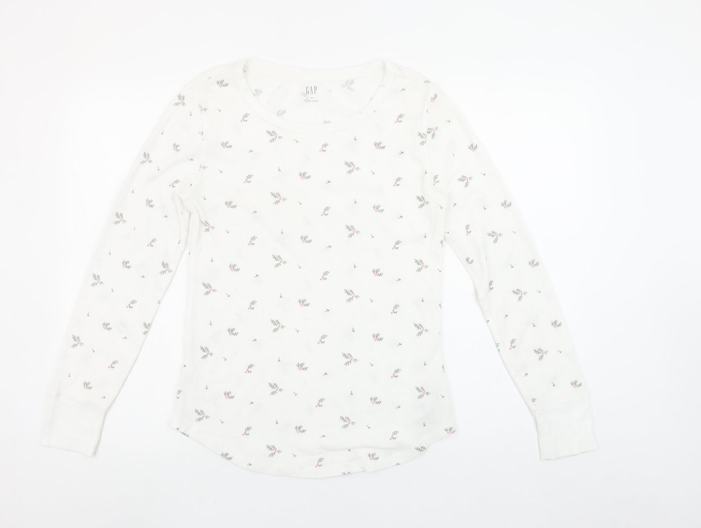GAP Women's White Floral Long Sleeve Crew Neck Top Size M
