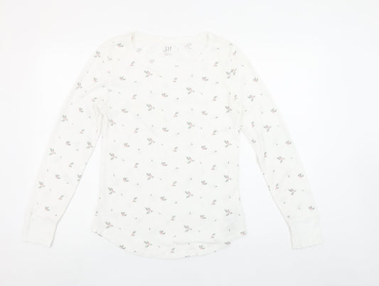 GAP Women's White Floral Long Sleeve Crew Neck Top Size M