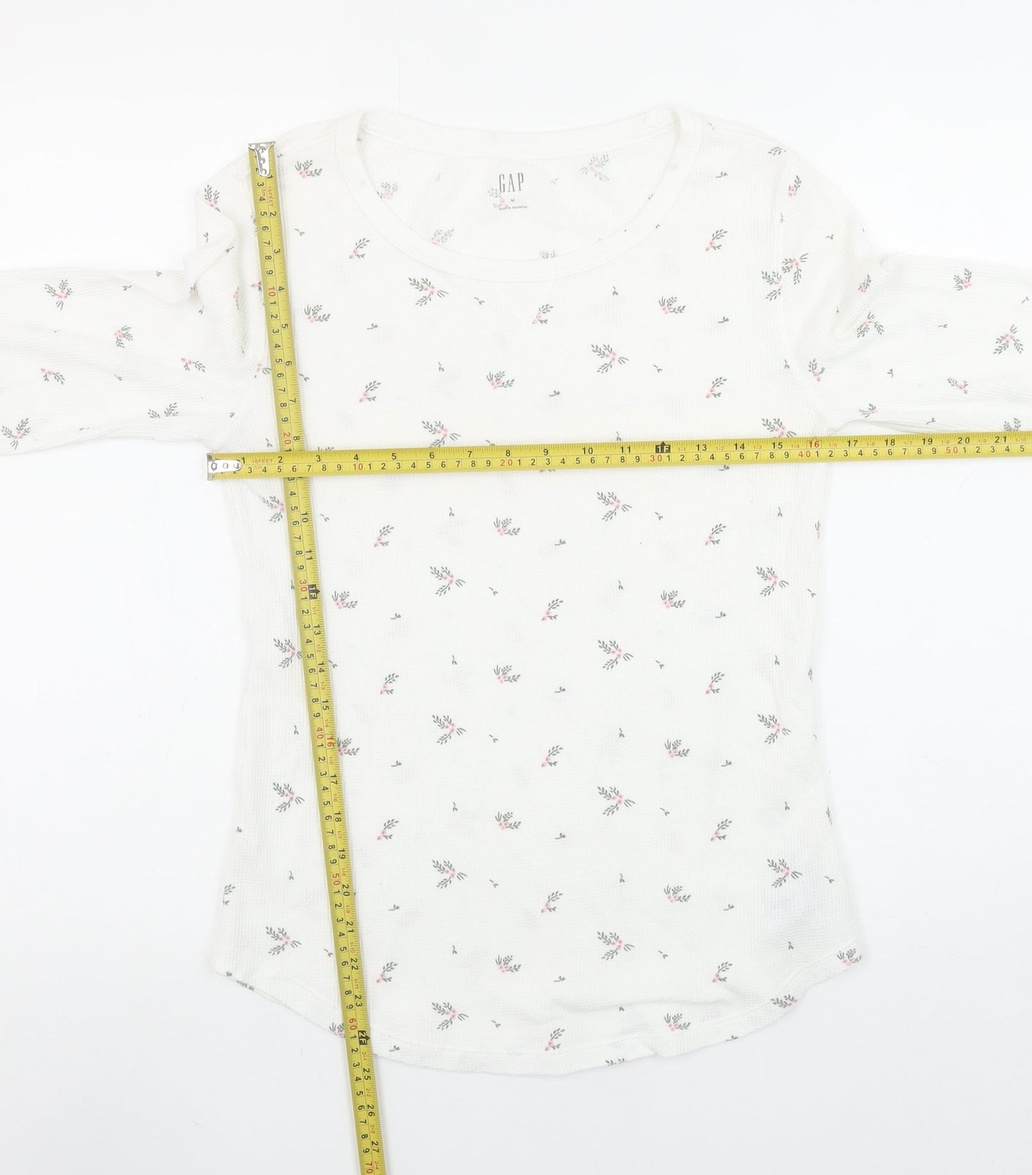 GAP Women's White Floral Long Sleeve Crew Neck Top Size M