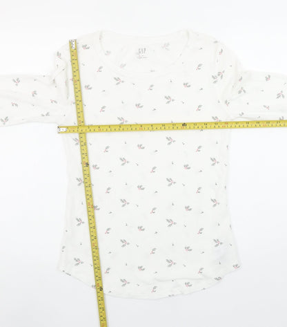 GAP Women's White Floral Long Sleeve Crew Neck Top Size M